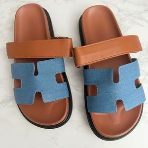 Denim/brown sandals